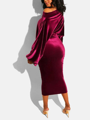 Off Shoulder High Waist Velvet Dress