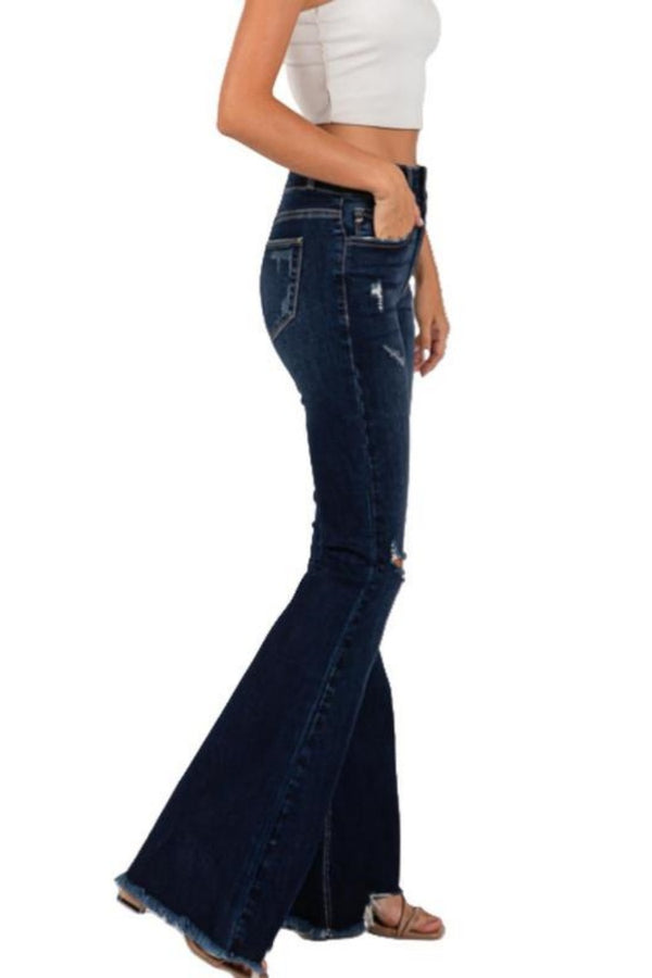 Mid Rise Distressed Flared Jeans