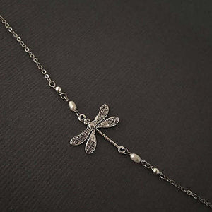 SILVER DRAGONFLY ANKLET WITH PEARL