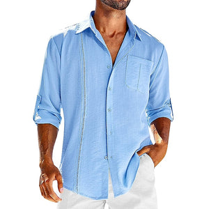 Solid Pocket Single Breasted Cardigan Cotton Hemp Long Sleeve Casual Shirt Top