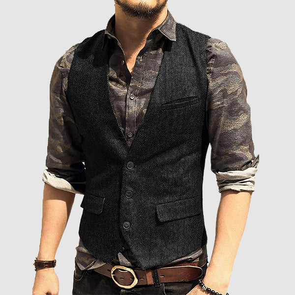 Men's Textured Detail Sleeveless Vest Jacket