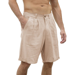 Men's Cotton Linen Capris Beach Elastic Waist Basic Casual Shorts