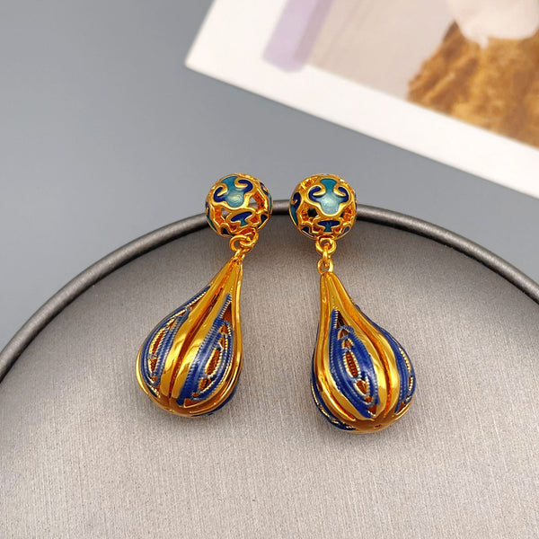 Waterdrop carved enamel earrings