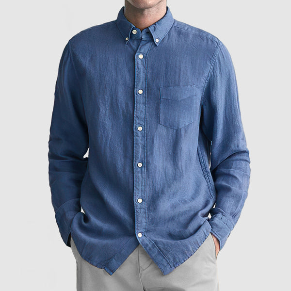 Men's Basic Casual Cotton Linen Pocket Shirt