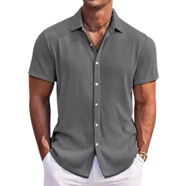 Men's Cotton Striped Jacquard Casual Loose Short Sleeve Shirt