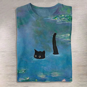 Women's Oil Painting Cat Print T-shirt