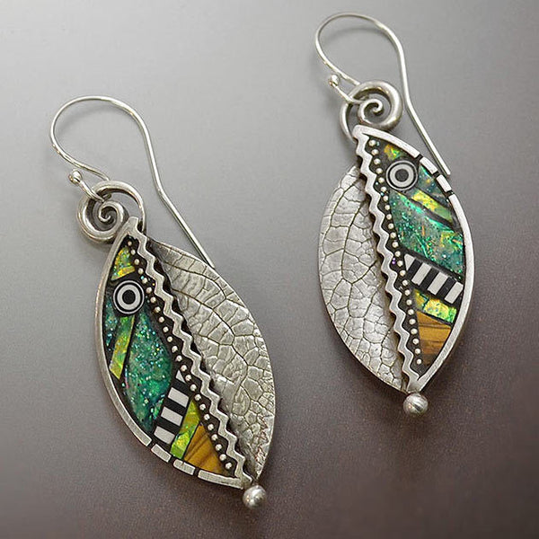 Rainbow Green Leaf Earrings