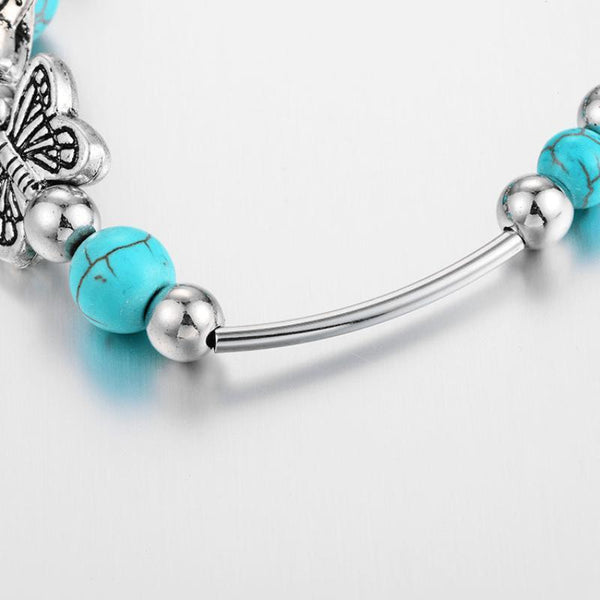 Natural Turquoise Bracelet, Adjustable Length, Butterfly Decoration, Handmade, Perfect for Gifting, Mother's Day Special Recommendation.