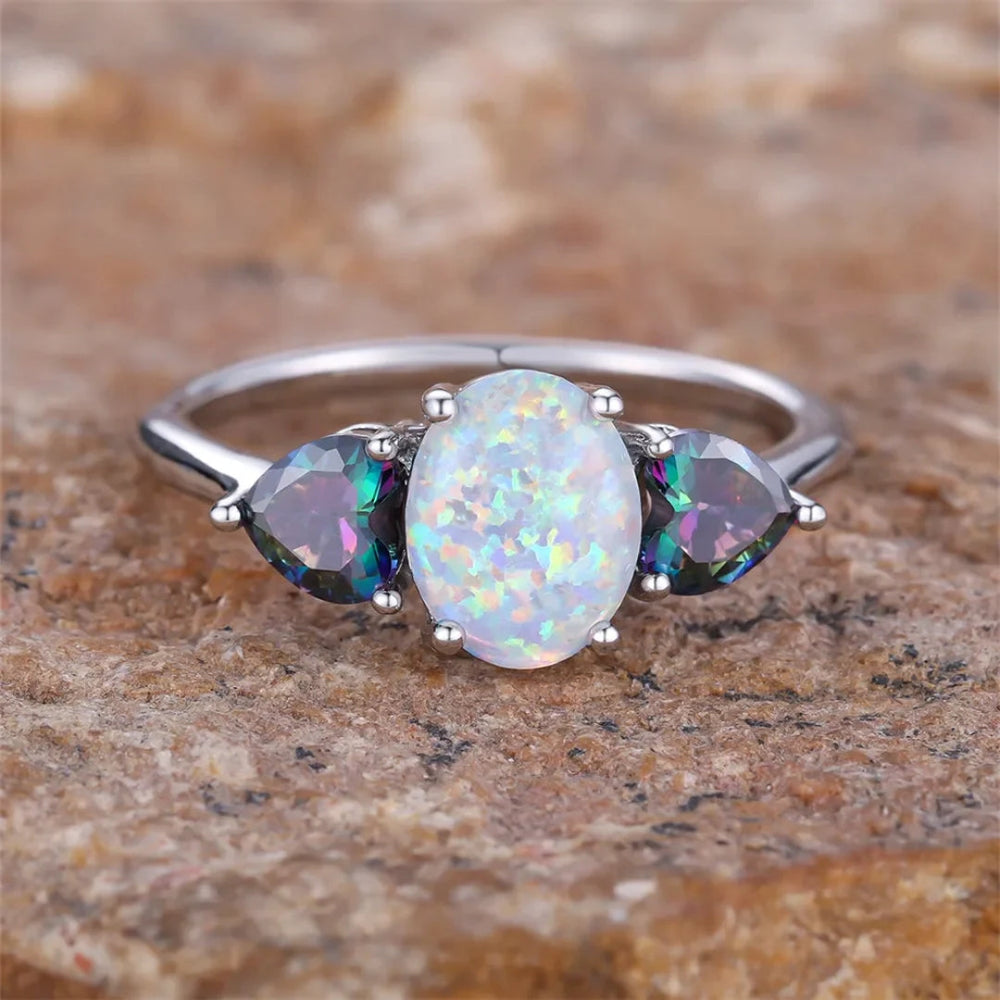 Boho White Opal Ring