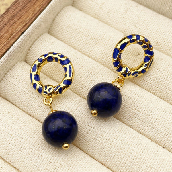 Vintage Blue Gold Stone Earrings