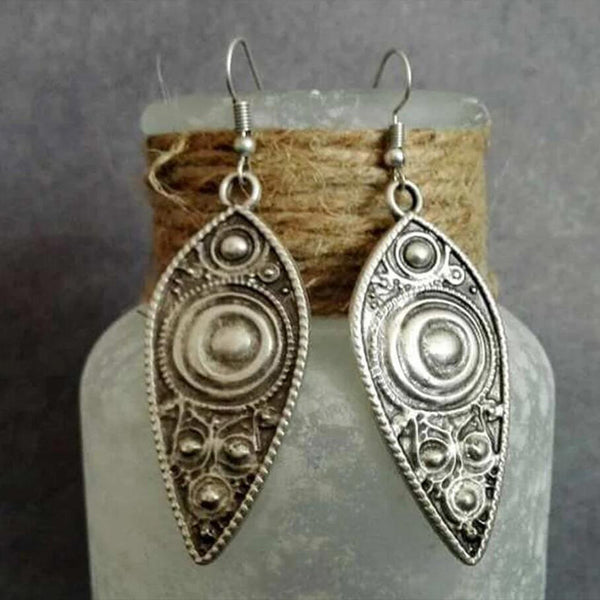 Silver Leaf Carved Totem Earrings