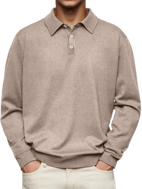 Men's Casual and Comfortable Solid Color Lapel Long Sleeve POLO Shirt