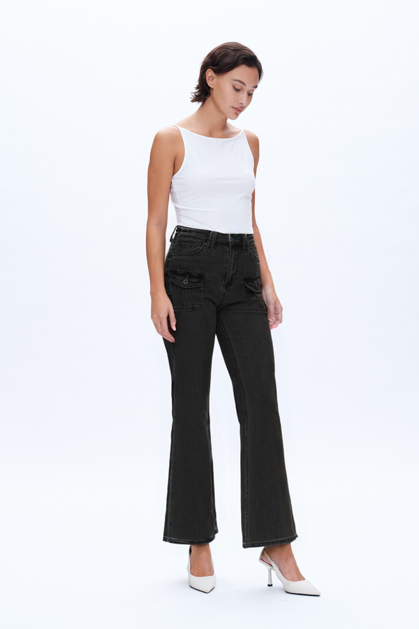 High Rise Relaxed Flare with Front Cargo Pockets