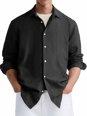 Men's Simple Basic Lapel Solid Color Long Sleeve Shirt