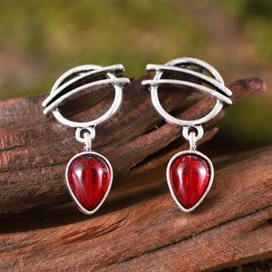 Vintage Teardrop Shaped Red Zircon Earrings