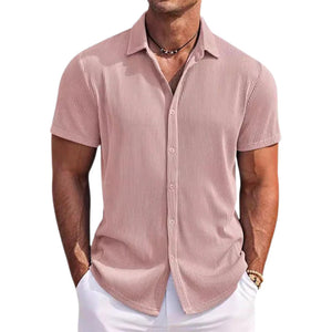 Men's Cotton Striped Jacquard Casual Loose Short Sleeve Shirt