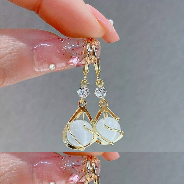 Vintage White Opal Dangling Golden Earrings