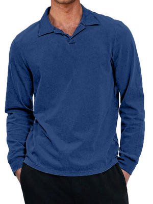 Men's Casual Retro Small V-neck Long-sleeved Polo Shirt