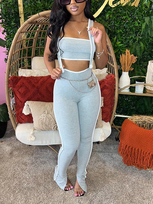 Ribbed Tube Top & Overall Set