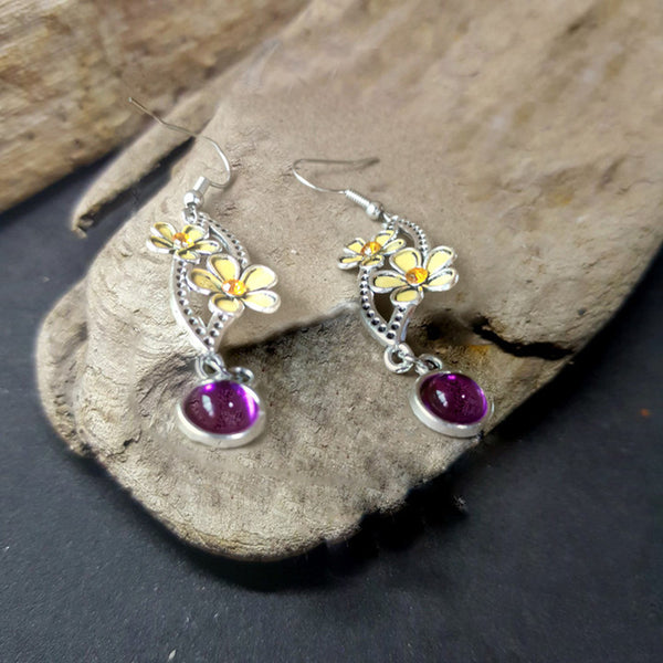 Flower Purple Stone Earrings