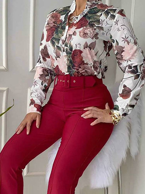 Floral Shirt & Flared Pants Set