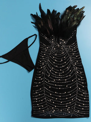 Feather Rhinestone Minidress