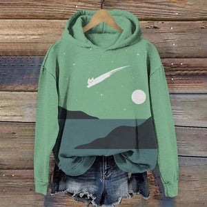 Abstract Creative Cute Cat Leaping Under The Starry Sky Painting Art  Hoodie