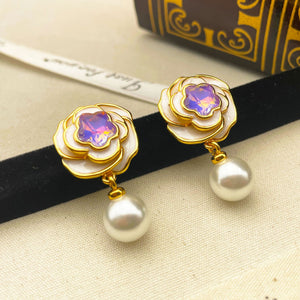 Camellia pearl earrings