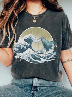 Whale Breach Japanese Art Print T-shirt