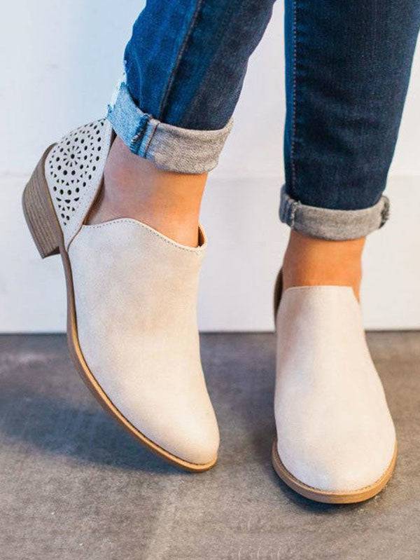 Retro Hollow Out Low Heel Boots