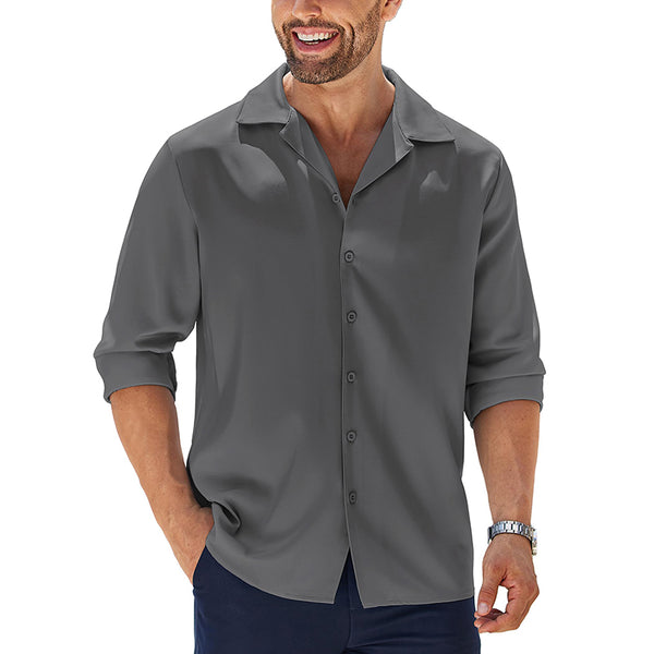 Men's Silky Breathable Pure Cotton Silk Lapel Long Sleeve Shirt