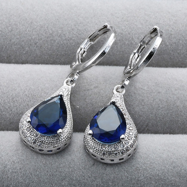 Water Droplets  Blue Zircon Earrings