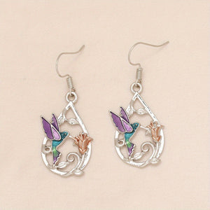 Hummingbird And Flower Water Drop Earrings