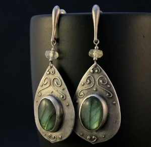 Vintage Green Inlaiad Stone Drop Earrings