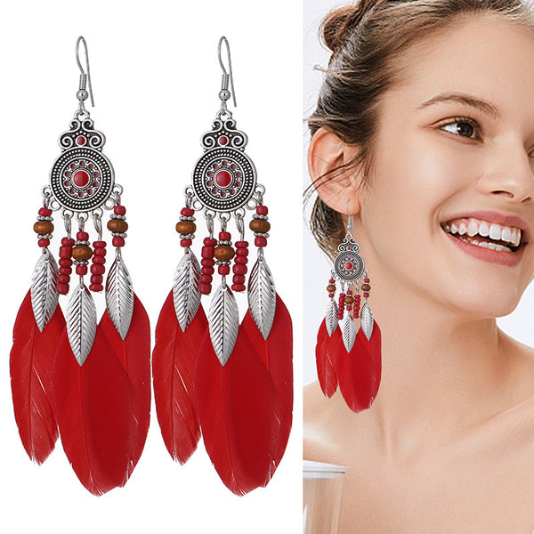 Round oil droplet craft feather earrings