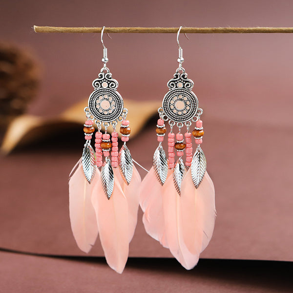 Round oil droplet craft feather earrings