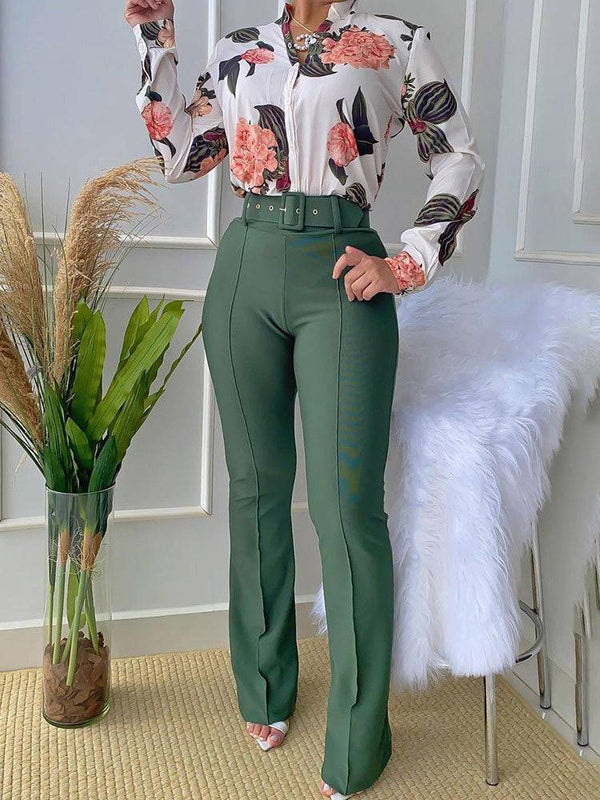 Floral Shirt & Flared Pants Set