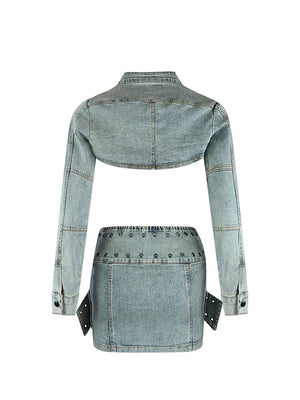 Denim Buckle Bolero Jacket & Skirt Set