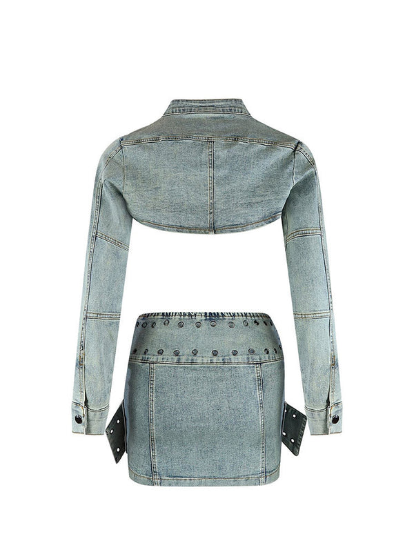 Denim Buckle Bolero Jacket & Skirt Set