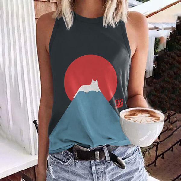 White Cat Snow On Mount Fuji Japanese Art Print Tank Top