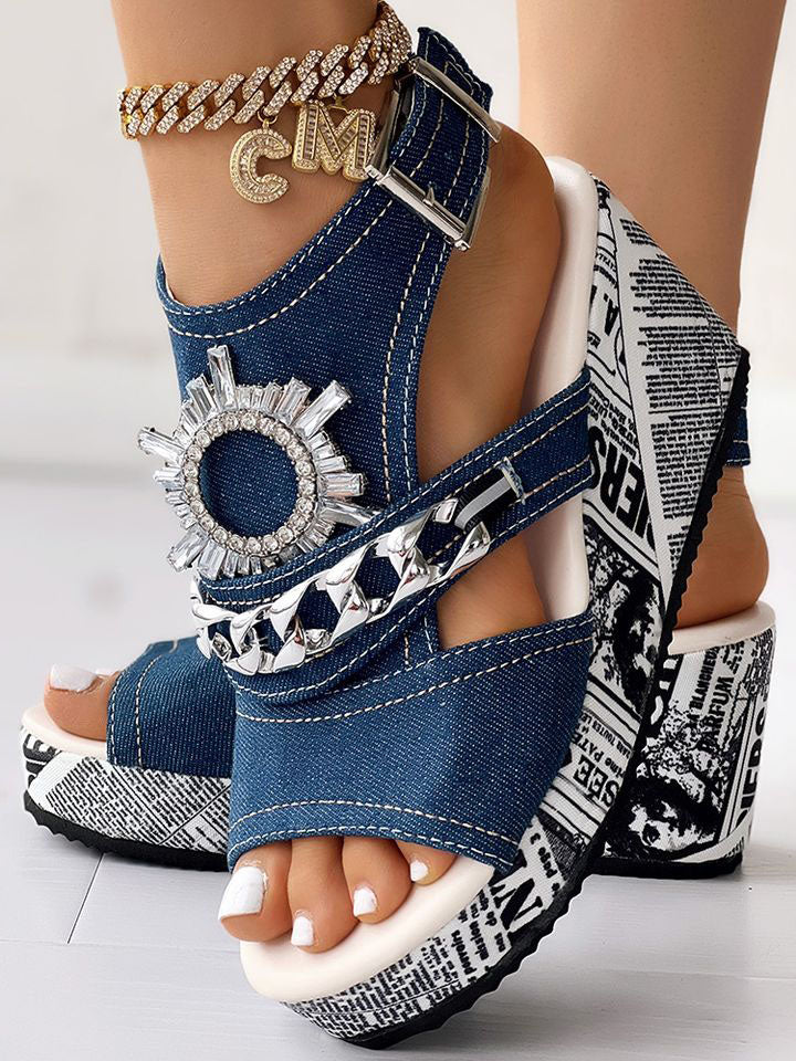 Denim Wedge Sandals