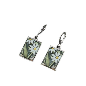 Rectangular Drop Glue Flower  Earrings