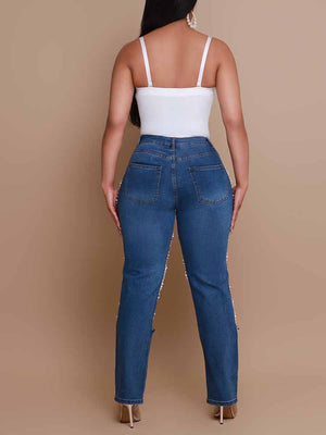 Pearl Rhinestone Denim Jeans