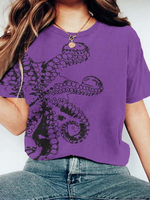 Octopus Asymmetric Print T-shirt