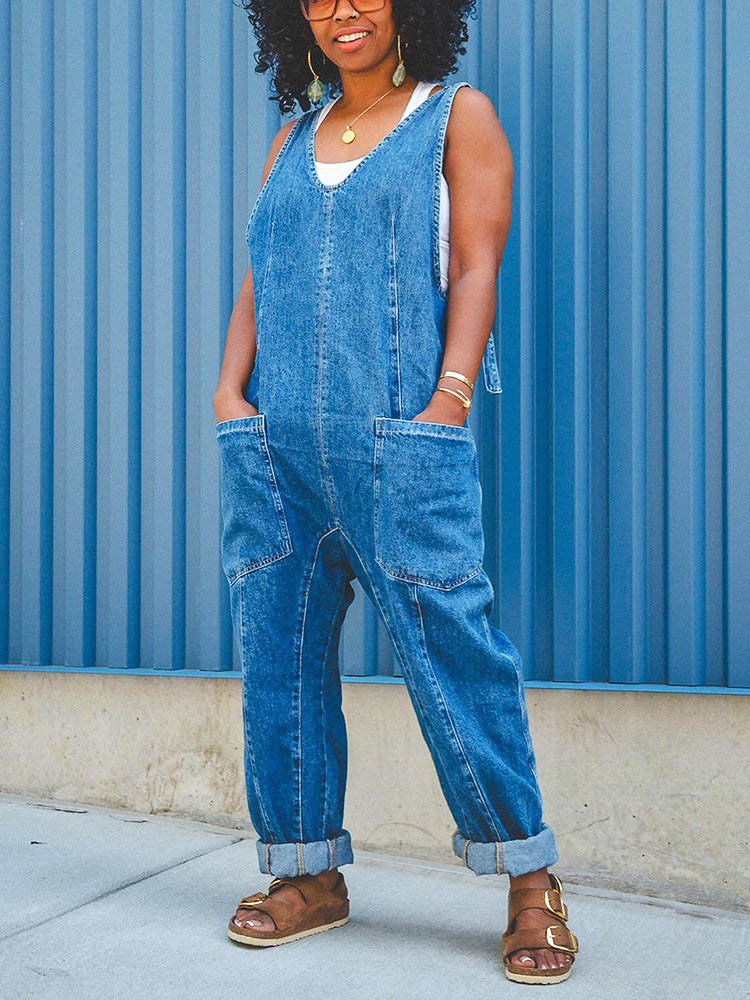 Scoop Neck Denim Overall