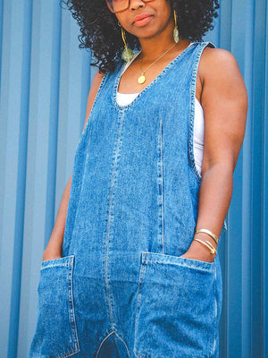 Scoop Neck Denim Overall