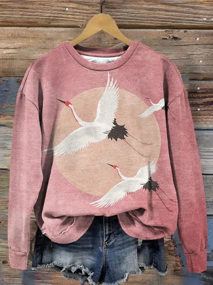 Flying Cranes Japanese Art Graphic Vintage Sweatshirt