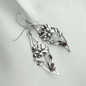 Boho Floral Earrings with Crystals in Sterling Silver