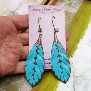 Blue Leaf Pendant Earrings