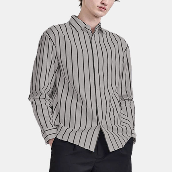 Men's casual loose striped long sleeved shirt